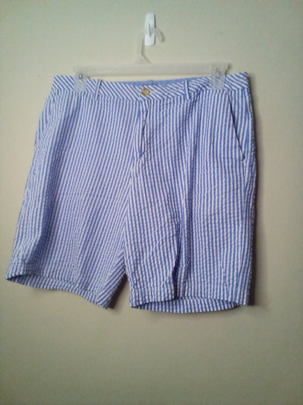 Izod Shorts Men 36 Cotton Textured Classic Stripe Blue White